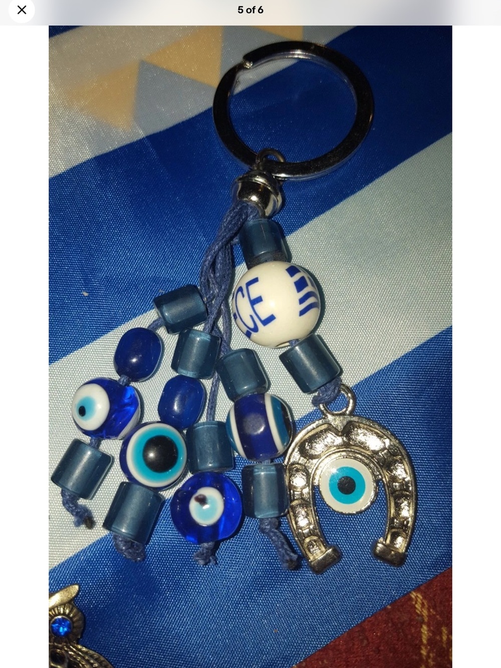 GREEK KEY CHAIN WITH Greek HORSE SHOE AND EVIL Eye New from Greece vintage Y2K